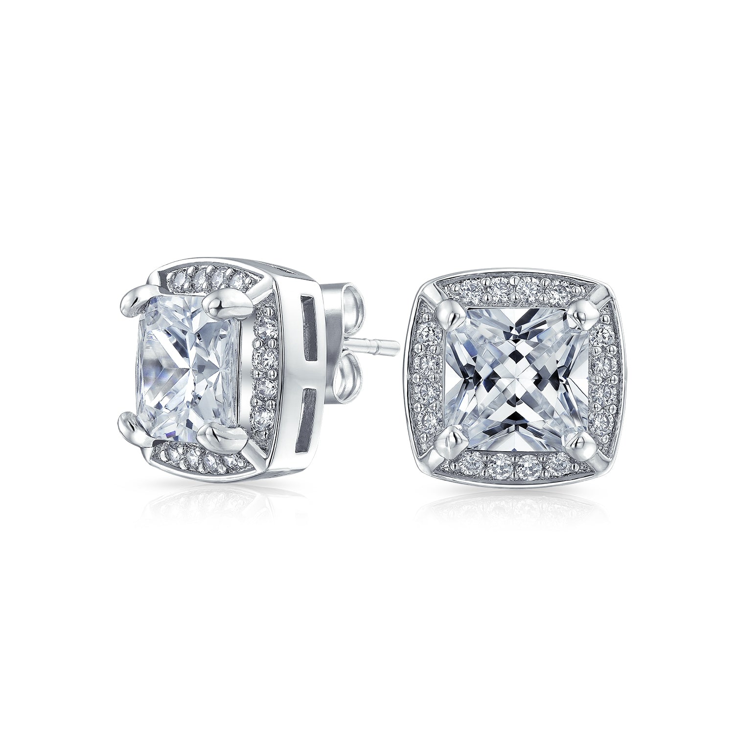 silver-earring-stud-princess_dt-le-0489-az_1 Fashion Statement Square Cushion Cut CZ Stud Earrings Rose Gold Plated - Image 1
