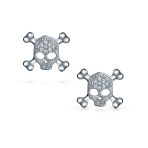 Dia De Los Muertos White CZ Skull Crossbones Stud Earrings Sterling Silver - Image 2
