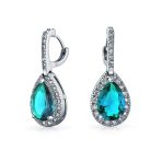Classic 7CT Aqua Blue Cubic Zirconia CZ Large Teardrop Earrings Hinge Clip Closure - Image 2