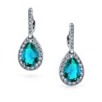 Classic 7CT Aqua Blue Cubic Zirconia CZ Large Teardrop Earrings Hinge Clip Closure - Image 11