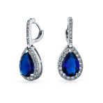 Classic 7CT Aqua Blue Cubic Zirconia CZ Large Teardrop Earrings Hinge Clip Closure - Image 3