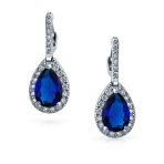 Classic 7CT Aqua Blue Cubic Zirconia CZ Large Teardrop Earrings Hinge Clip Closure - Image 12
