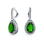 Solitaire Teardrop Halo Blue Green Red Cubic Zirconia CZ Pendant Necklace Earrings Jewelry Set - Image 10