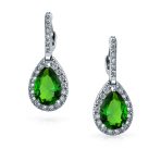 Set of 2 Teardrop Pave Cubic Zirconia CZ Green & Pink Hoop Earrings - Image 4