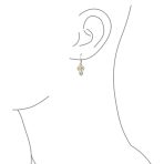 Filigree Two Tone Fleur De Lis Cross Dangle Earrings 14K Gold Plated Silver - Image 3
