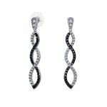 Black & White Cubic Zirconia Pave Statement Long Infinity Twist Drop Earrings