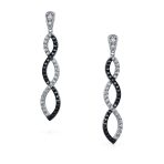 Black & White Cubic Zirconia Pave Statement Long Infinity Twist Drop Earrings - Image 2