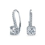 Solitaire Princess Square CZ Drop Earrings Sterling Silver