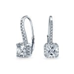 Solitaire Princess Square CZ Drop Earrings Sterling Silver