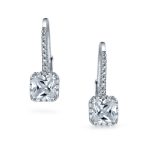 Solitaire Princess Square CZ Drop Earrings Sterling Silver - Image 2