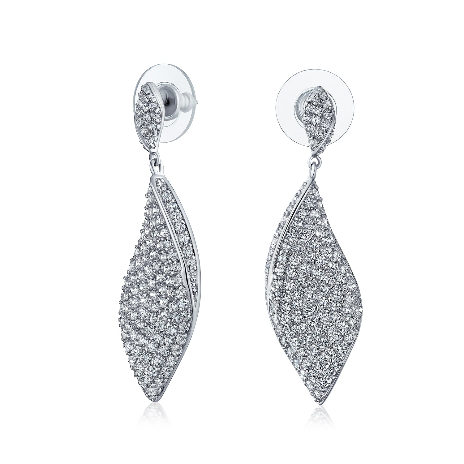silver-earrings-chandelier-cz-encrusted_ag-ez4790si_1 Modern Bridal Pave Cubic Zirconia Dangling Statement Teardrop Chandelier Earrings Silver Plated - Image 1