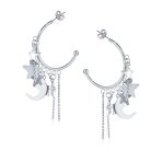 Trendy Moon Stars Dangling Charm Crescent Large Hoop Stud Earrings - Image 2