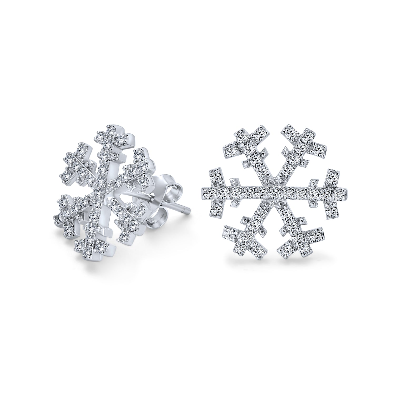 silver-earrings-cz-snowflake-stud_eos-yae0982-az Holiday Party Snowflake CZ Stud Earrings in Sterling Silver - Image 1