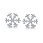 Holiday Party Snowflake CZ Stud Earrings in Sterling Silver - Image 2