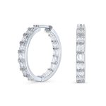 Princess Cut Cubic Zirconia Milgrain Edge Inside Out Hoop Earrings Silver Plated