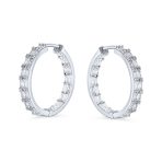 Princess Cut Cubic Zirconia Milgrain Edge Inside Out Hoop Earrings Silver Plated - Image 2