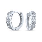 Classic Dainty Round CZ Hoop Earrings Bezel Set Solitaire Silver Huggies