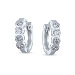 Classic Dainty Round CZ Hoop Earrings Bezel Set Solitaire Silver Huggies - Image 2
