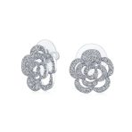 Cubic Zirconia CZ 3D Twist Halo Rose Flower Shape Stud Earrings