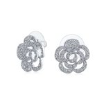 Cubic Zirconia CZ 3D Twist Halo Rose Flower Shape Stud Earrings