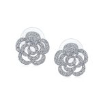 Cubic Zirconia CZ 3D Twist Halo Rose Flower Shape Stud Earrings - Image 2