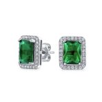 3.5CT Emerald Cut CZ Studs Sterling Silver Halo Earrings