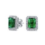 3.5CT Emerald Cut CZ Studs Sterling Silver Halo Earrings