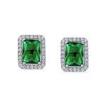 3.5CT Emerald Cut CZ Studs Sterling Silver Halo Earrings - Image 2