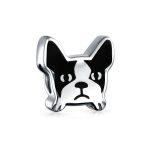 Frenchie Bulldog Dog Charm Bead Black & White .925 Sterling Silver for Bracelet