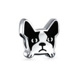 Frenchie Bulldog Dog Charm Bead Black & White .925 Sterling Silver for Bracelet