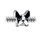 Frenchie Bulldog Dog Charm Bead Black & White .925 Sterling Silver for Bracelet - Image 2