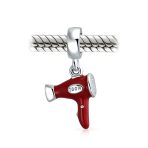 Stylists Salon Hair Dryer Dangle Charm Bead Red Enamel .925 Sterling Silver for Bracelet - Image 2