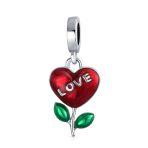Set of 2 Flower Heart Dangle & Lady Bug Clover Charm Bead Enamel Sterling Silver - Image 5