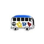 Retro 1960s Peace Love Hippie Van Charm Bead Enamel Sterling Silver for Bracelet