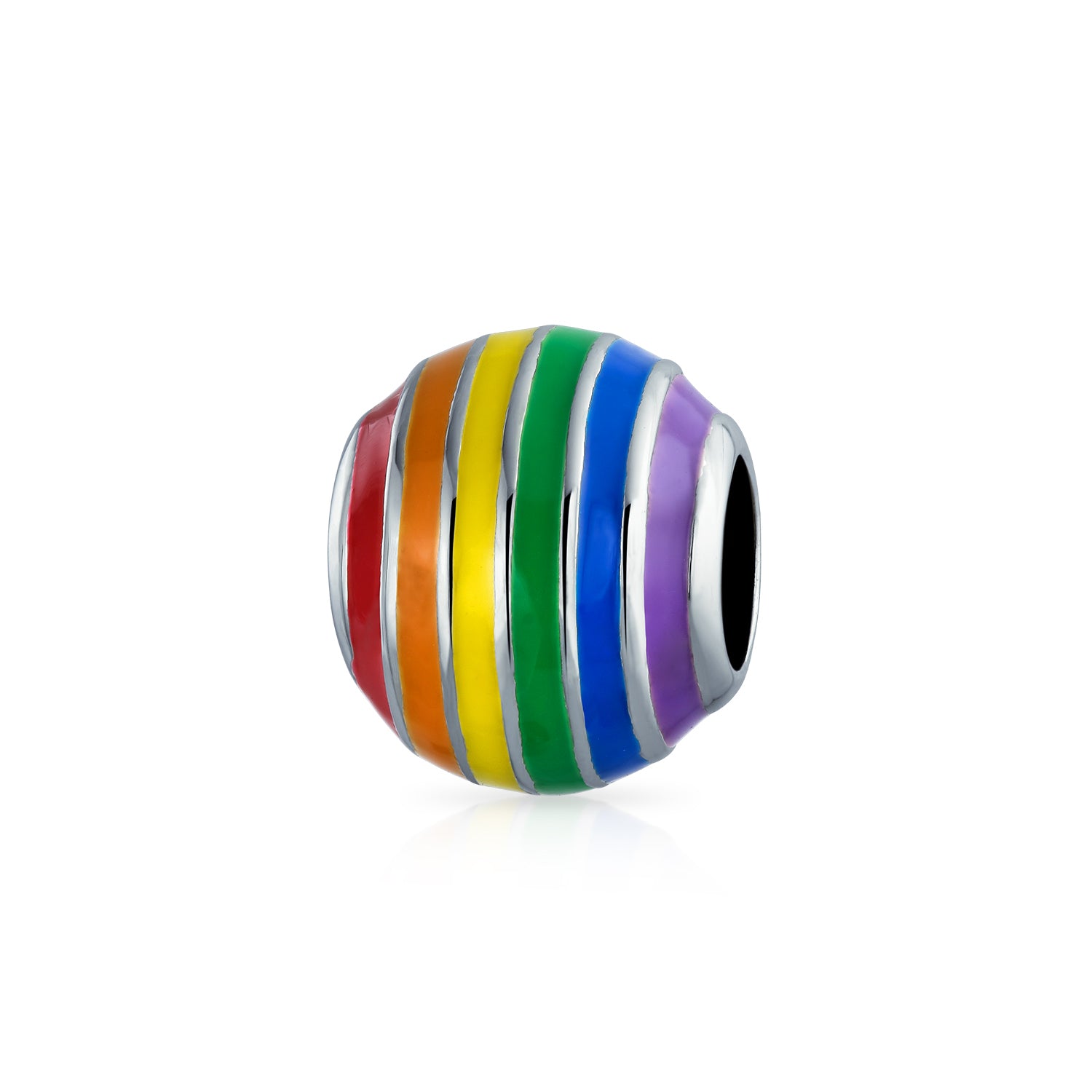 silver-enamel-rainbow-bead-charm_ayl-he-675-az Colorful Enamel Sterling Silver LGBTQ Rainbow Spacer Charm Bead for Bracelet - Image 1