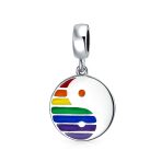Unisex Sterling Silver LGBTQ Rainbow Yin Yang Dangle Charm Bead Disc Tag