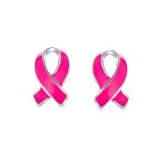Breast Cancer Awareness Pink Ribbon Support Enamel Stud Earrings .925 Sterling Silver - Image 2