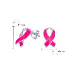 Breast Cancer Awareness Pink Ribbon Support Enamel Stud Earrings .925 Sterling Silver - Image 4