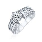 Vintage Art Deco Style 2CTW CZ Round Solitaire Engagement Ring Band 3 Row Band .925 Sterling Silver - Image 2