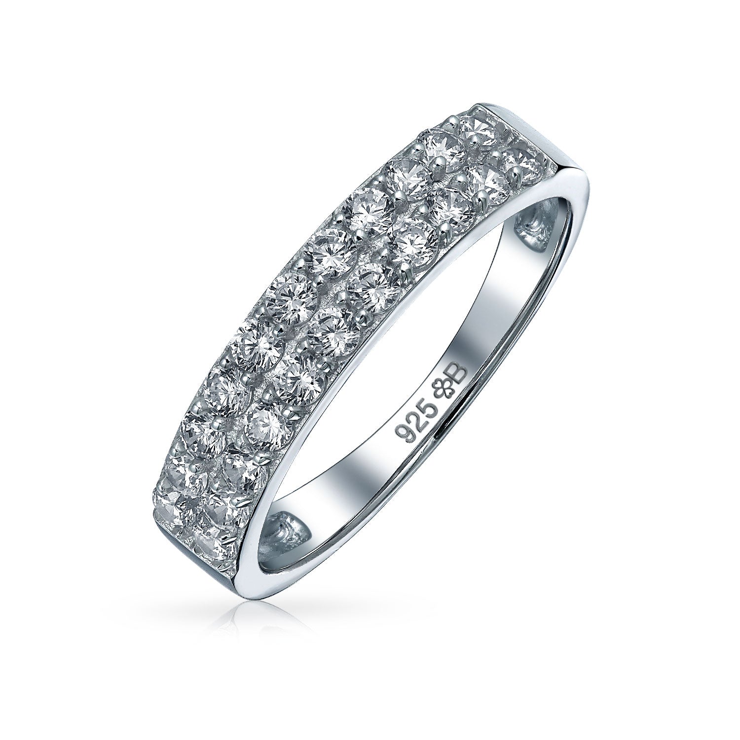 silver-engagement-ring-double-cz_byj-r2374_1_1 Cocktail Statement Ring: Micro Pave CZ Stackable Wedding Band in Sterling Silver - Image 1