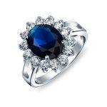 Classic 6CT CZ Sapphire Blue Cubic Zirconia Halo Engagement Ring .925 Sterling Silver