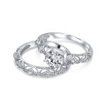Vintage Style 1CT Round CZ Solitaire & Filigree Band Engagement Ring Set .925 Sterling Silver - Image 2