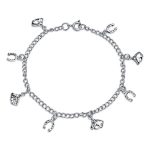 Equestrian Good Luck Horseshoe Horses Dangle Charm Bracelet .925 Sterling Silver