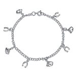 Equestrian Good Luck Horseshoe Horses Dangle Charm Bracelet .925 Sterling Silver