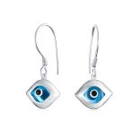 Turkish Blue Nazar Evil Eye Dangle Earrings Murano Glass & Sterling Silver Hooks