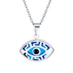 Turkish Evil Eye Filigree Charm Pendant Necklace in Sterling Silver Protection