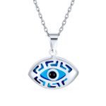 Turkish Evil Eye Filigree Charm Pendant Necklace in Sterling Silver Protection