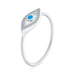 Minimalist CZ Halo Evil Eye 1MM Band Midi Ring Gold Plated Sterling Silver - Image 6