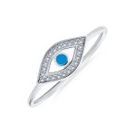 Minimalist CZ Halo Evil Eye 1MM Band Midi Ring Gold Plated Sterling Silver - Image 3