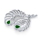 Classic Vintage Brooch Pin with CZ Peacock Feather and Green Emerald Teardrop - Image 2